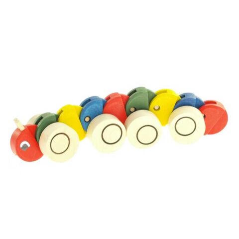 Nachziehspielzeug aus Holz - Raupe bunt